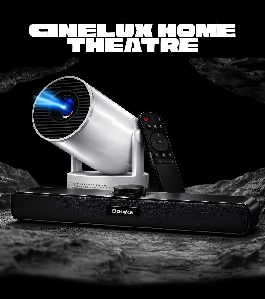 RISING TRENDO™  Home Cinema Duo | Smart Projector + Wireless Soundbar