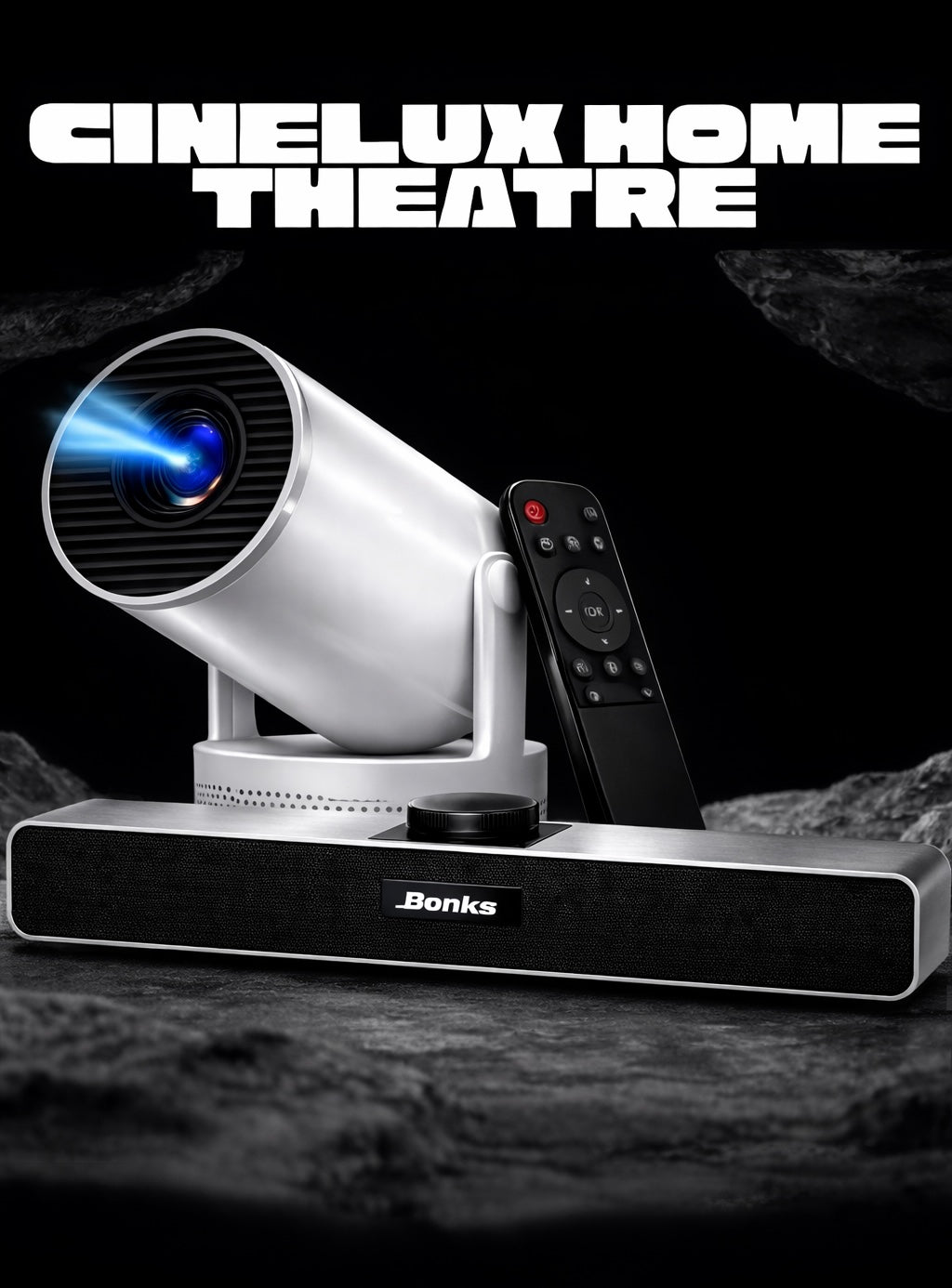 RISING TRENDO™  Home Cinema Duo | Smart Projector + Wireless Soundbar