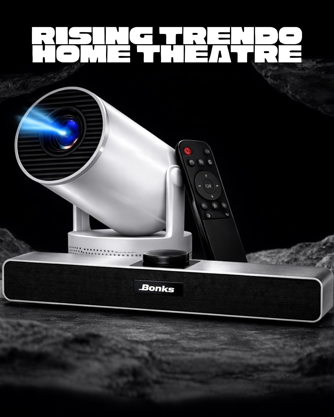 RISING TRENDO™  Home Cinema Duo | Smart Projector + Wireless Soundbar